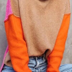 LUMIERE High Neck ColorBlock Bright Sweater, NWT, S, Happy Vibes🧡🤎🩷🙂